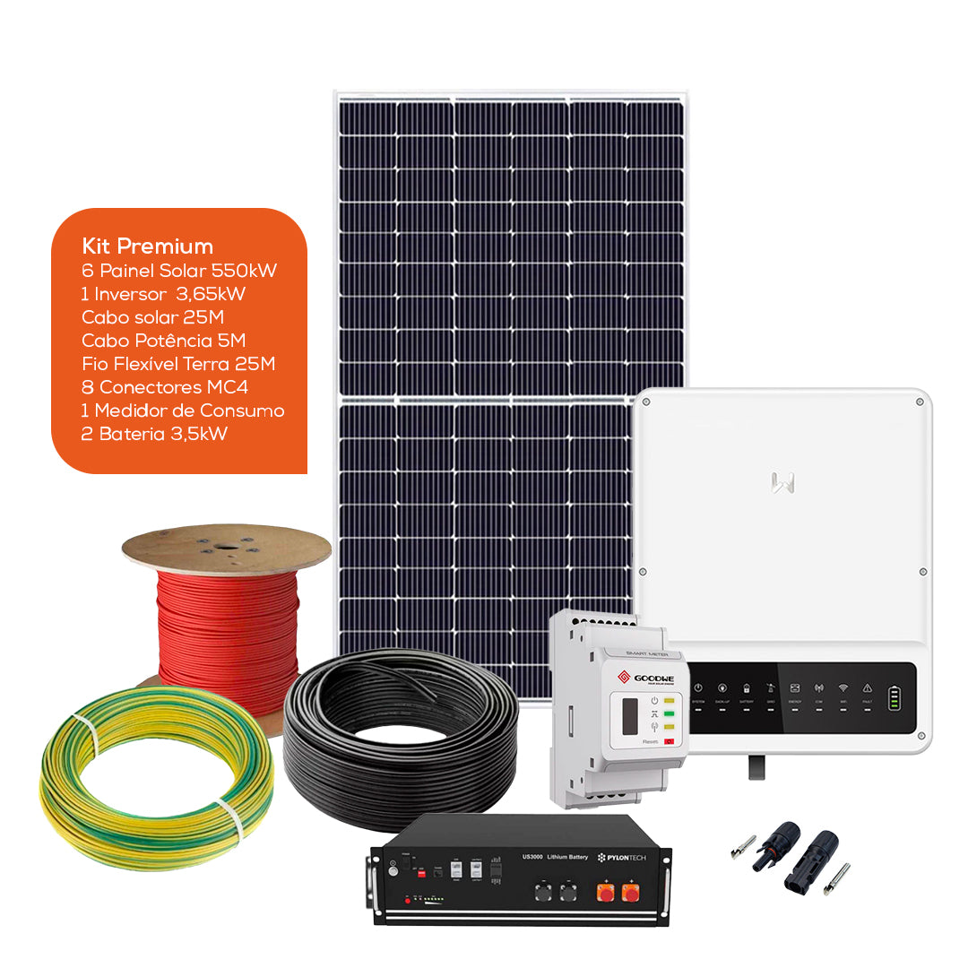 Kit com acumulação de 7kW – Autoconsumo 3300W – Monofásico EM - Goodwe