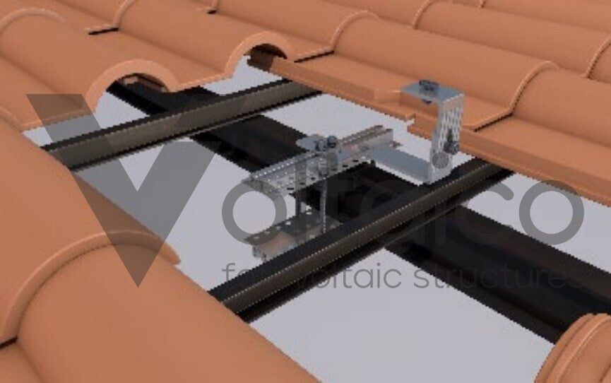 VOLTAICO - Estrutura coplanar para telha lusa 3M c/ abraçadeira de viga